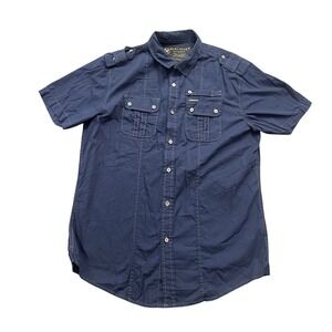 Marc Ecko Cut & Sew Utility Shirt Mens Large Navy Blue Short Sleeve Streetwear‎